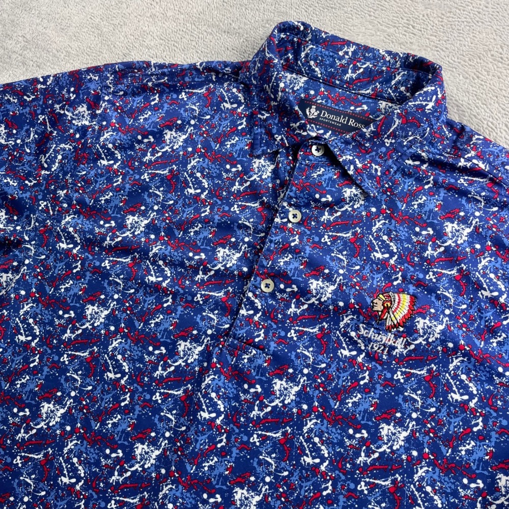 Donald Ross Sportswear Mens Blue Splatter Golf Polo Schuylkill 1921 Size Small